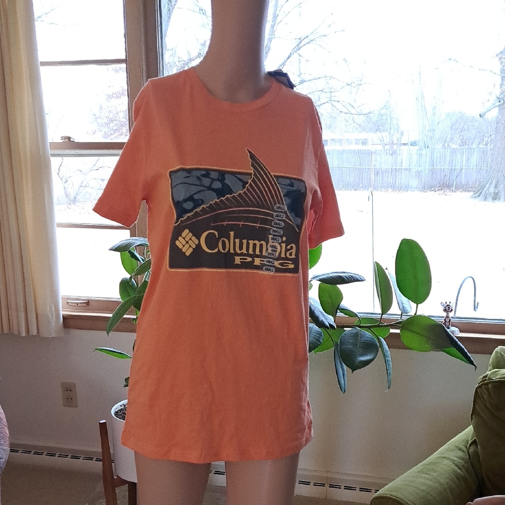 Columbia PFG Orange Graphic T-Shirt Small pyp 18" unisex
